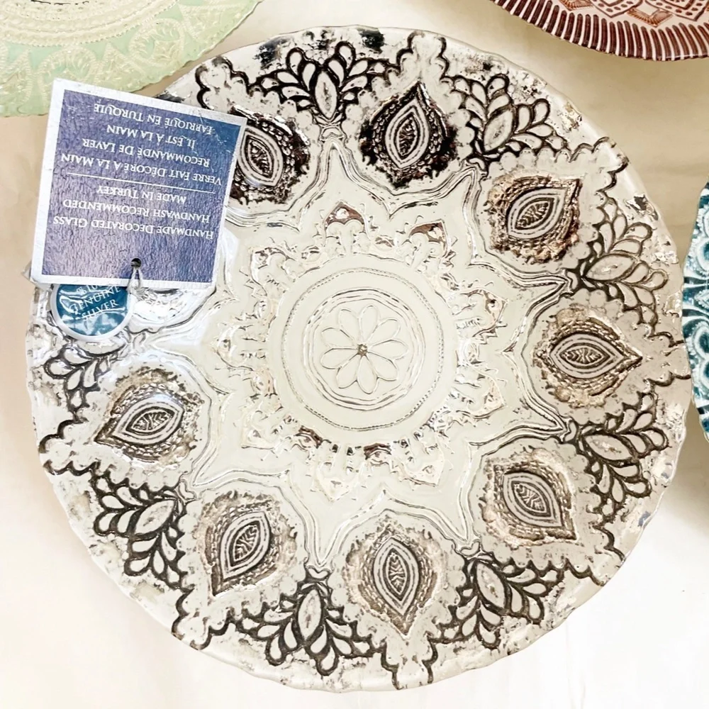 NEW Lot of 4 Turkish Glass Handmade Decorative Bowl w/ 100% Silver NWT